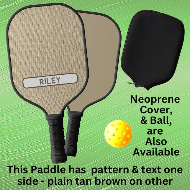 Tan Brown Burlap Faux Fabric Add Name Monogram  Pickleball Paddle (Creator Uploaded)