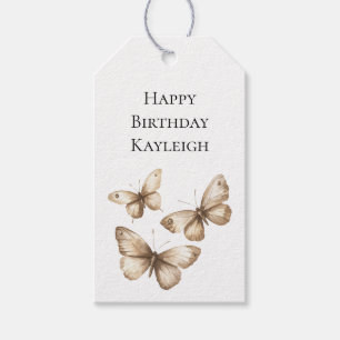 Tan Brown Cream Butterflies Birthday Gift Tags