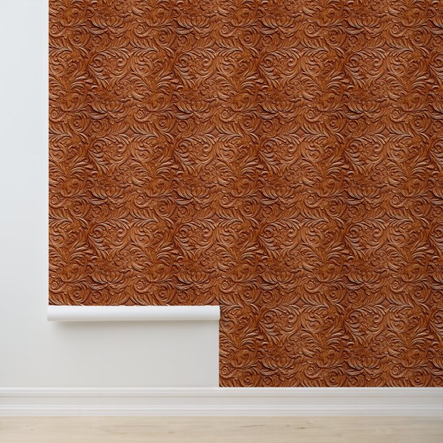 Tan Brown Faux Leather   Wallpaper (Application)