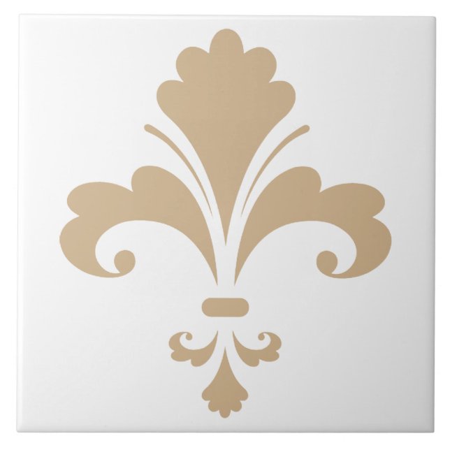 Tan Brown Fleur de lis Ceramic Tile (Front)
