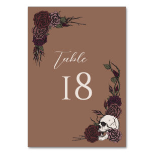 Tan Brown Gothic Wedding Table Number Card