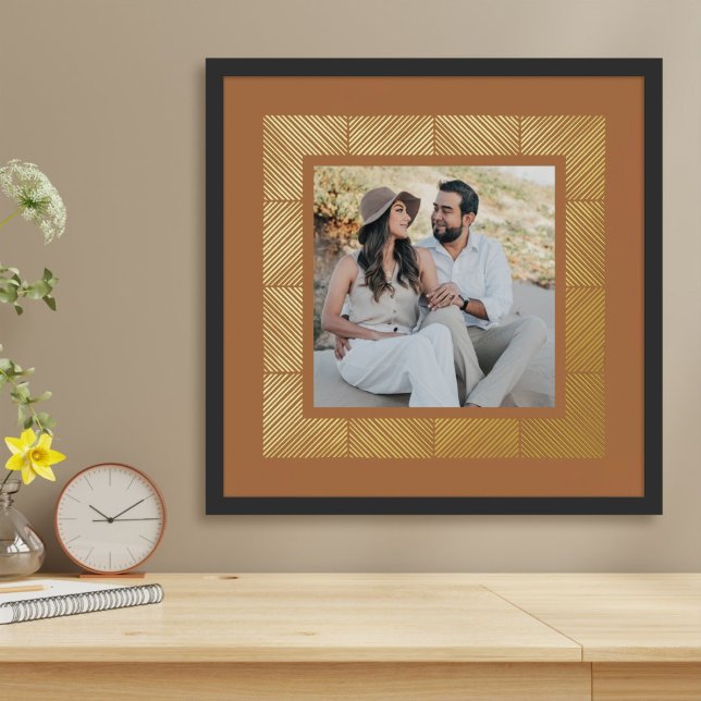Tan Brown Herringbone Custom Photo Foil Art Print (Creator Uploaded)