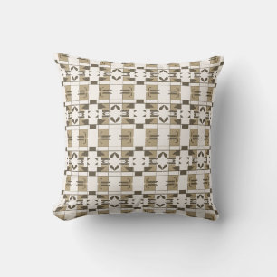 Tan Brown Off-White Chequerboard Small Art Tiles Cushion