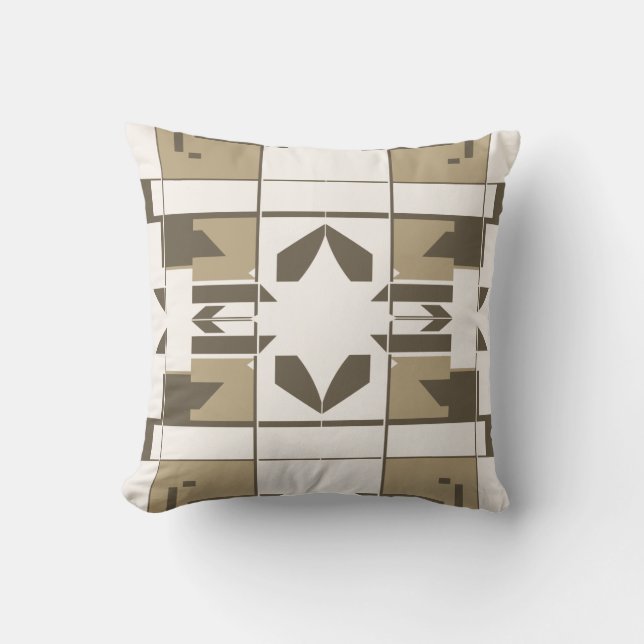 Tan Brown Off-White Mediterranean Chequerboard Cushion (Front)