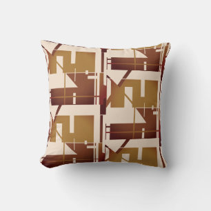 Tan Brown on Beige Bold Geometric Large Tiles Cushion