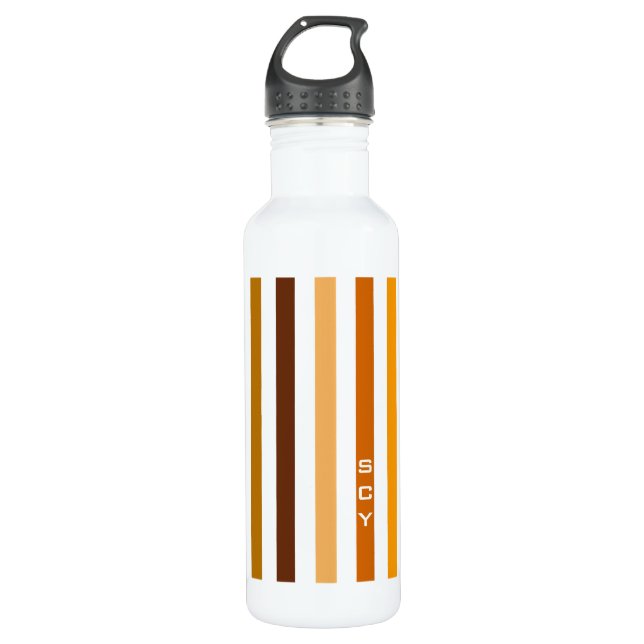 Tan Brown Orange Vertical Stripes Monogram 710 Ml Water Bottle (Front)