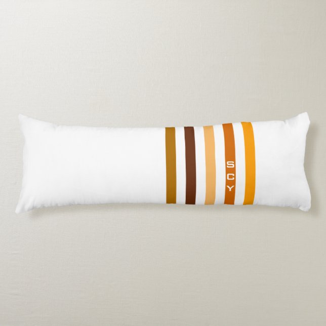 Tan Brown Orange Vertical Stripes Monogram Body Cushion (Front)