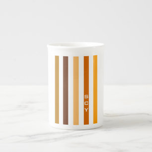 Tan Brown Orange Vertical Stripes Monogram Bone China Mug
