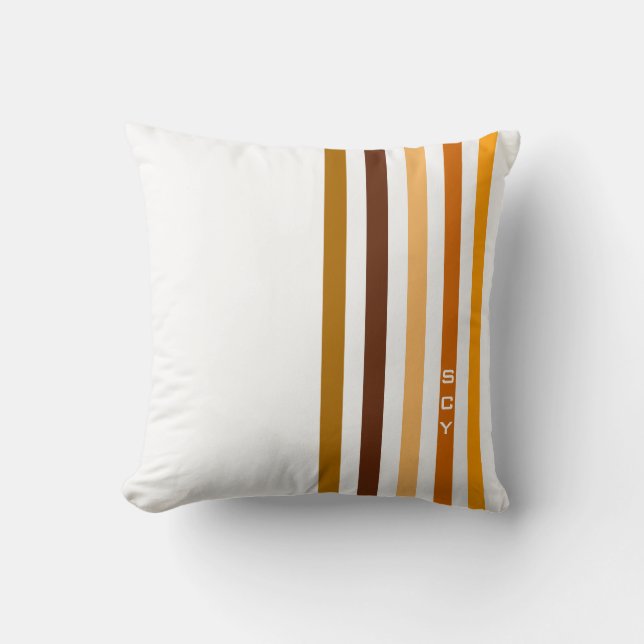 Tan Brown Orange Vertical Stripes Monogram Cushion (Front)