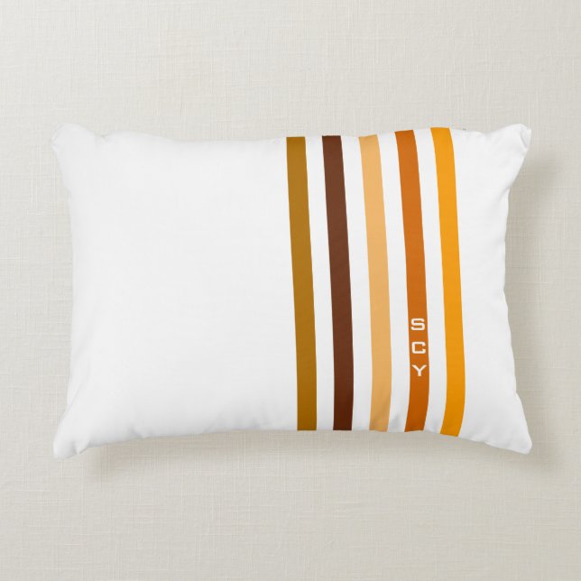 Tan Brown Orange Vertical Stripes Monogram Decorative Cushion (Front)