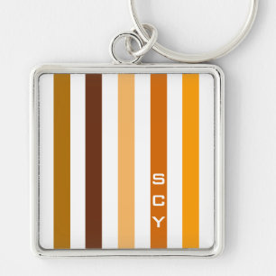 Tan Brown Orange Vertical Stripes Monogram Key Ring