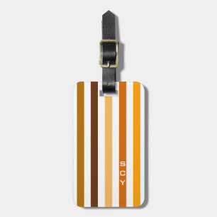 Tan Brown Orange Vertical Stripes Monogram Luggage Tag
