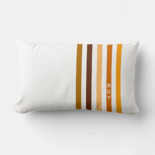 Tan Brown Orange Vertical Stripes Monogram Lumbar Cushion