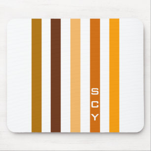 Tan Brown Orange Vertical Stripes Monogram Mouse Pad