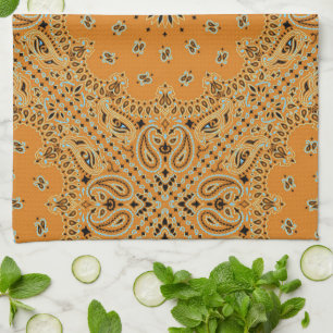 Tan Brown Paisley Western Bandanna Scarf Print Tea Towel