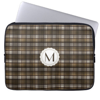 Tan & Brown Plaid Personalised Monogram Laptop Sleeve