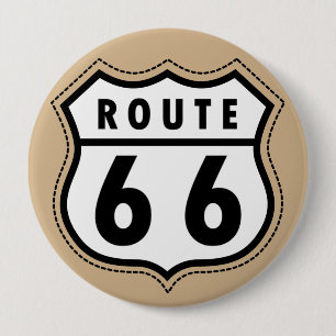 Tan Brown Route 66 road sign 10 Cm Round Badge