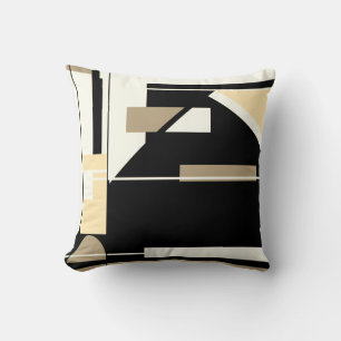 Tan, Brownish Black, White Nautical Look Abstract Cushion