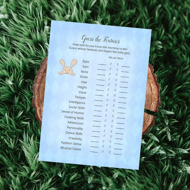 Tan Bunny Blue Argyle Guess The Features Game Invitation (Creator Uploaded)