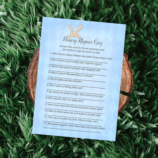 Tan Bunny Blue Argyle Nursery Rhymes Game Invitation (Creator Uploaded)