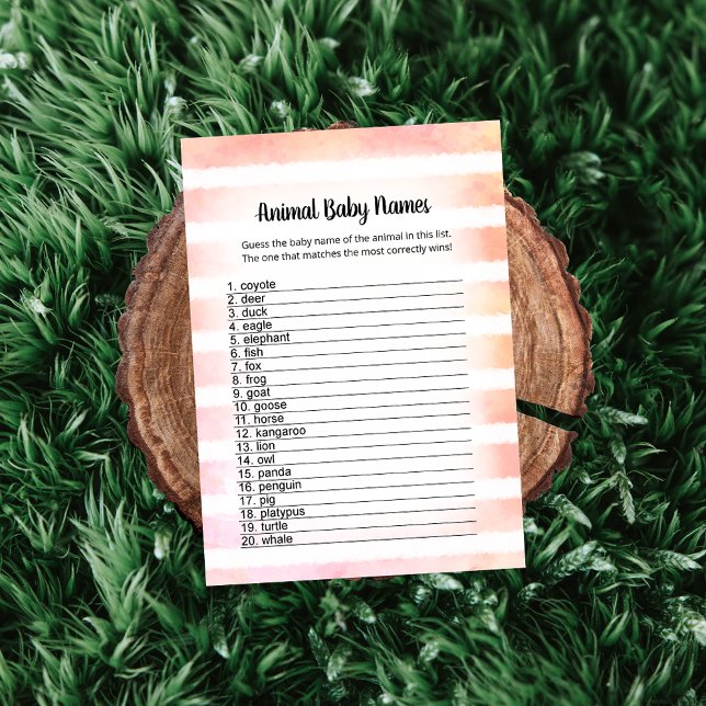 Tan Bunny Coral Animal Baby Names Game Card (Creator Uploaded)