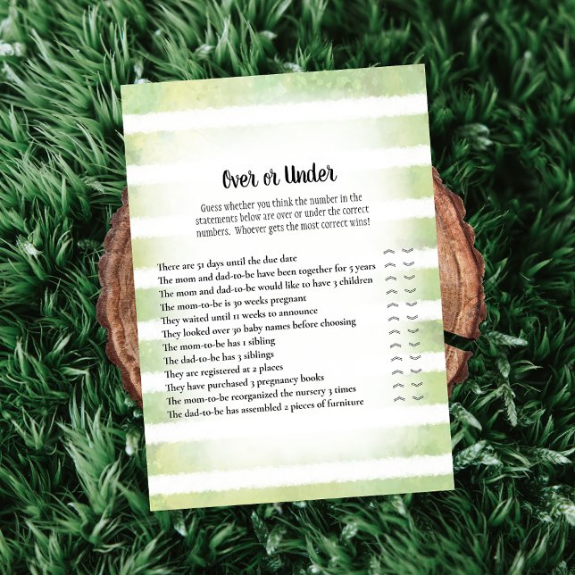 Tan Bunny Green Over Under Baby Shower Game Invitation (Creator Uploaded)