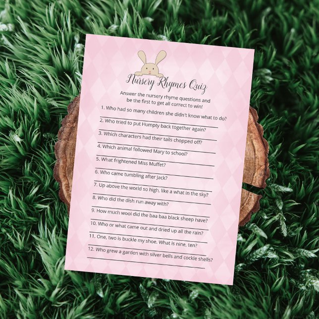 Tan Bunny Pink Argyle Nursery Rhymes Game Invitation (Creator Uploaded)