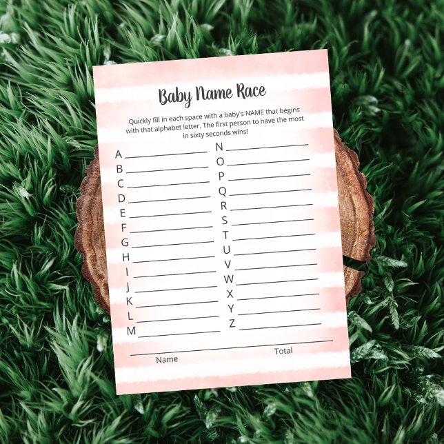 Tan Bunny Pink Baby Name Race Game Card (Creator Uploaded)