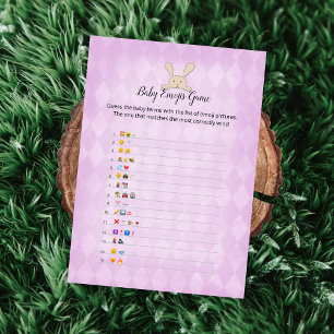 Tan Bunny Purple Argyle Baby Emoji Pictures Game Invitation