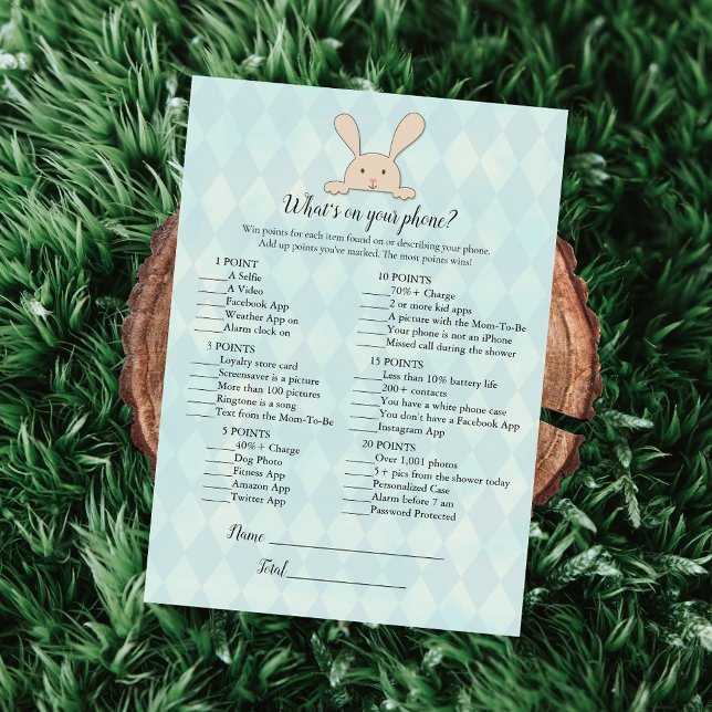 Tan Bunny Rabbit Aqua What's On Your Phone Game Invitation (Creator Uploaded)