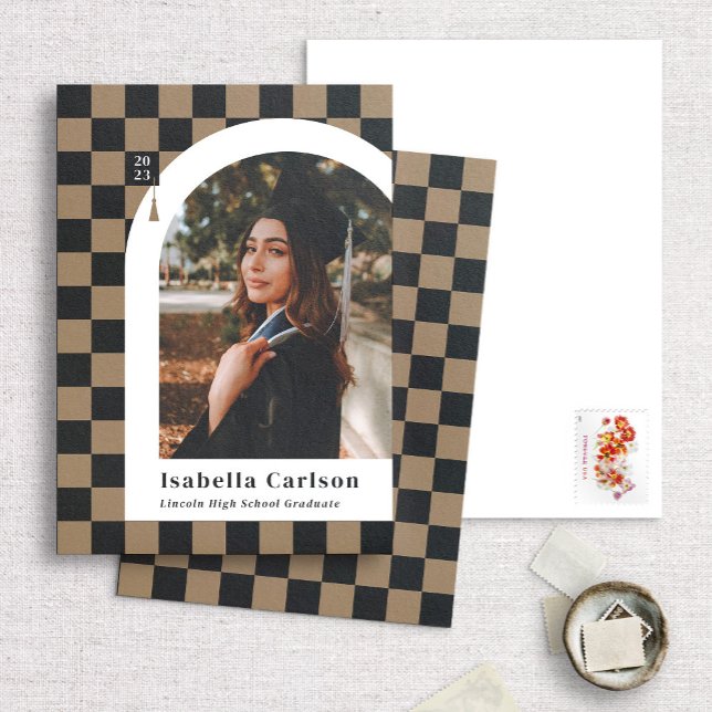 Tan Chequered Arch Photo Graduation Announcement (Creator Uploaded)