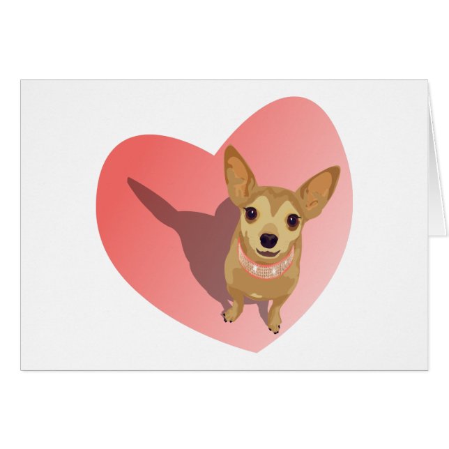 Tan Chihuahua in diamond pink collar in heart (Front Horizontal)
