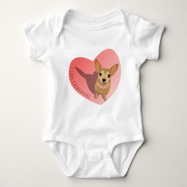 Tan Chihuahua in diamond pink collar in heart Baby Bodysuit (Front)