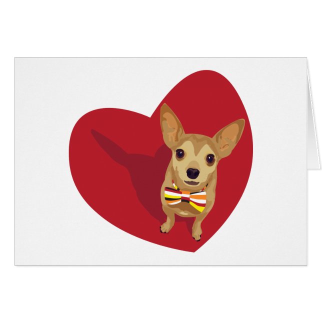 Tan Chihuahua with a bow tie in a red heart (Front Horizontal)