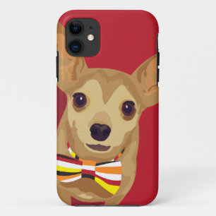 Tan Chihuahua with a bow tie in a red heart iPhone 11 Case
