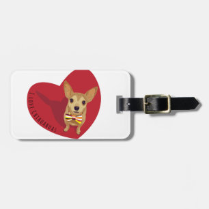 Tan Chihuahua with a bow tie in a red heart Luggage Tag