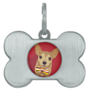 Tan Chihuahua with a bow tie in a red heart Pet ID Tag