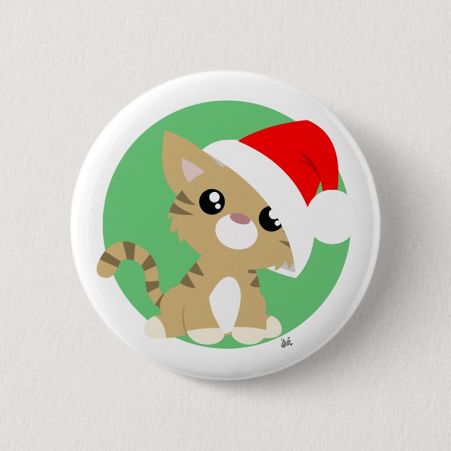 Tan Christmas Kitty Button (Front)