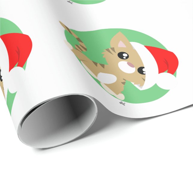 Tan Christmas Kitty Wrapping Paper (Roll Corner)