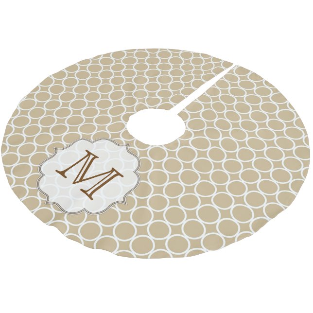 Tan Circle Polka Dot Monogram Initial Tree Skirt (Angled)