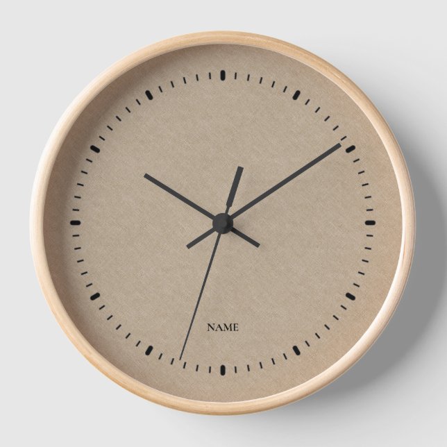 Tan Colour  Linen Texture Print black Typography Clock (Front)