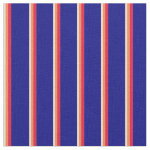 Tan, Coral, Crimson & Blue Lines Fabric