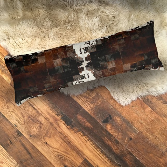 Tan Cowhide Patchwork Print Body Cushion (Patchwork Cowhide for a Rustic Western style)
