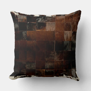 Tan Cowhide Patchwork Print Cushion