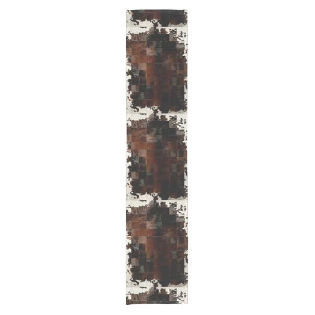 Tan Cowhide Patchwork Print Short Table Runner (Front)