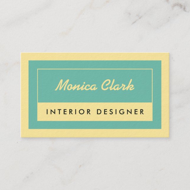 Tan cream and light blue  business card (Front)