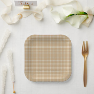 Tan, Cream, and White Scottish Heritage Tartan Paper Plate