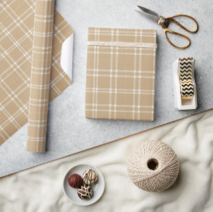 Tan, Cream, and White Scottish Heritage Tartan Wrapping Paper