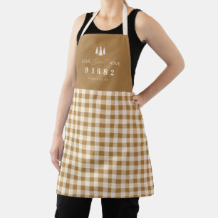 Tan Cream Gingham Home Sweet Home Custom Zip Code  Apron