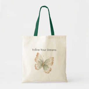 Tan Cream Green Butterfly Tote Bag